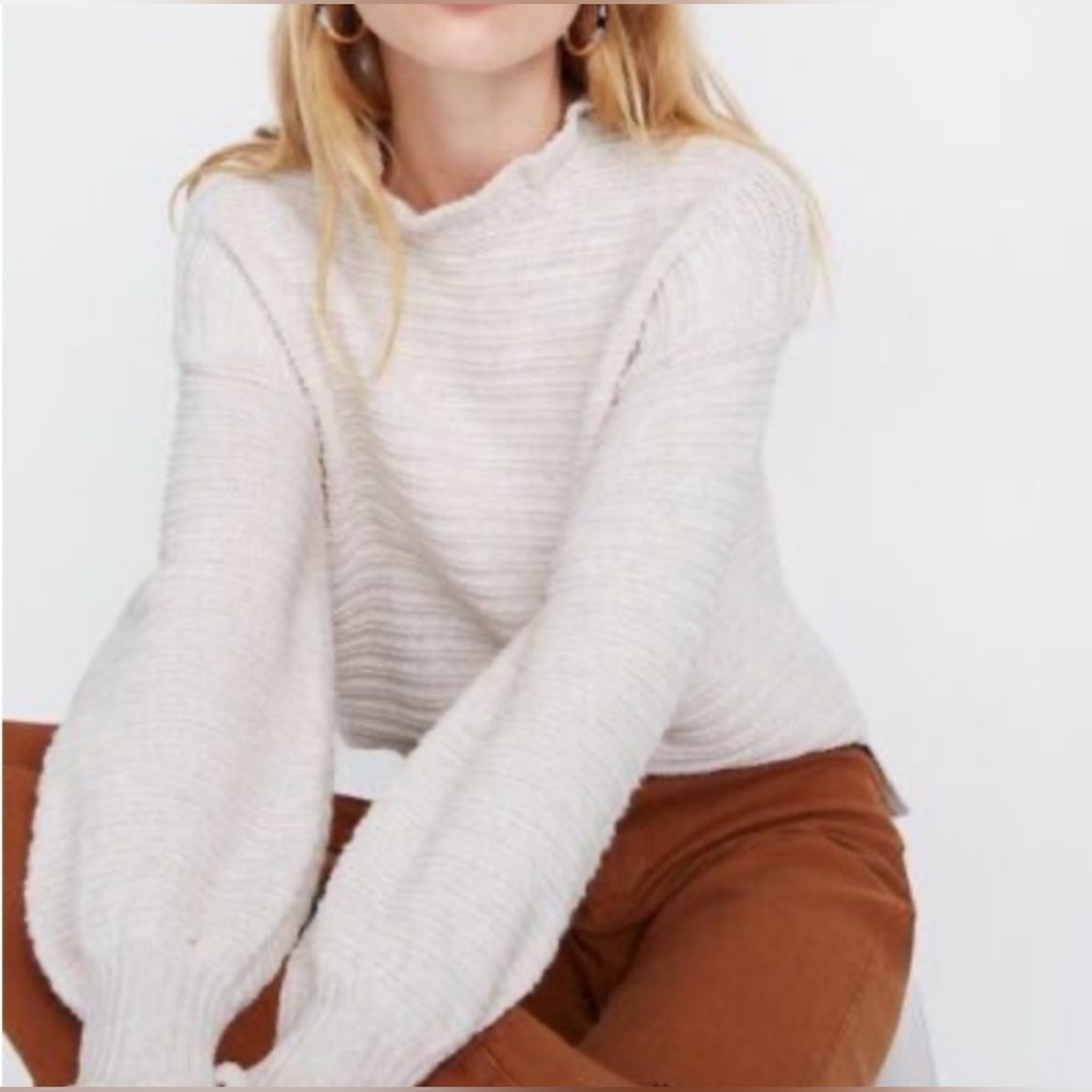 Madewell Cream Ruffle Mock Neck Long Sleeve Sweater XS